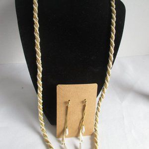 Vintage 1970's Faux Pearl Gold Tone Twisted Rope Necklace.  Earrings.